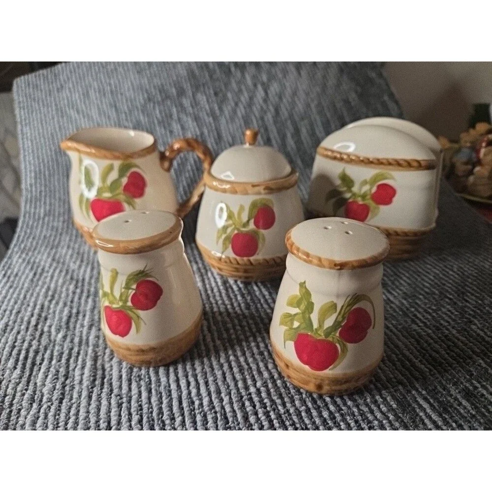 ALCO VINTAGE Apple Grove Basket Weave 5 piece accessory set Sugar Salt Pepper